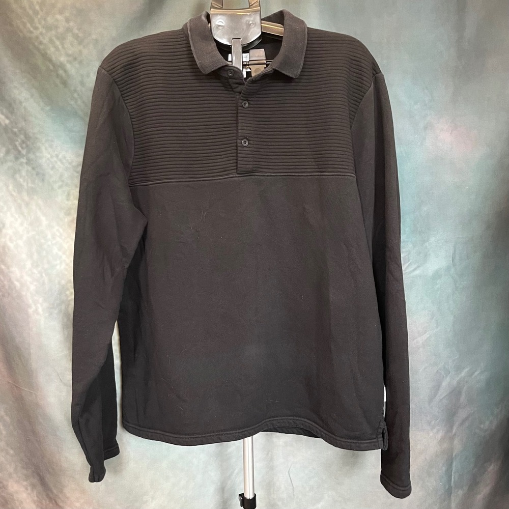 PETER WERTH Mens Long Sleeve Ribbed Polo Sweatshirt Sweater Black‎ Size XL